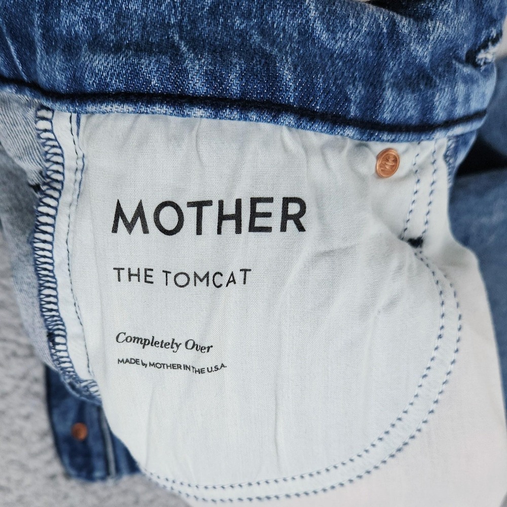 Mother The Tomcat Jeans Womens 24 Blue Distressed High Rise Button Fly Raw Hem - Picture 3 of 16